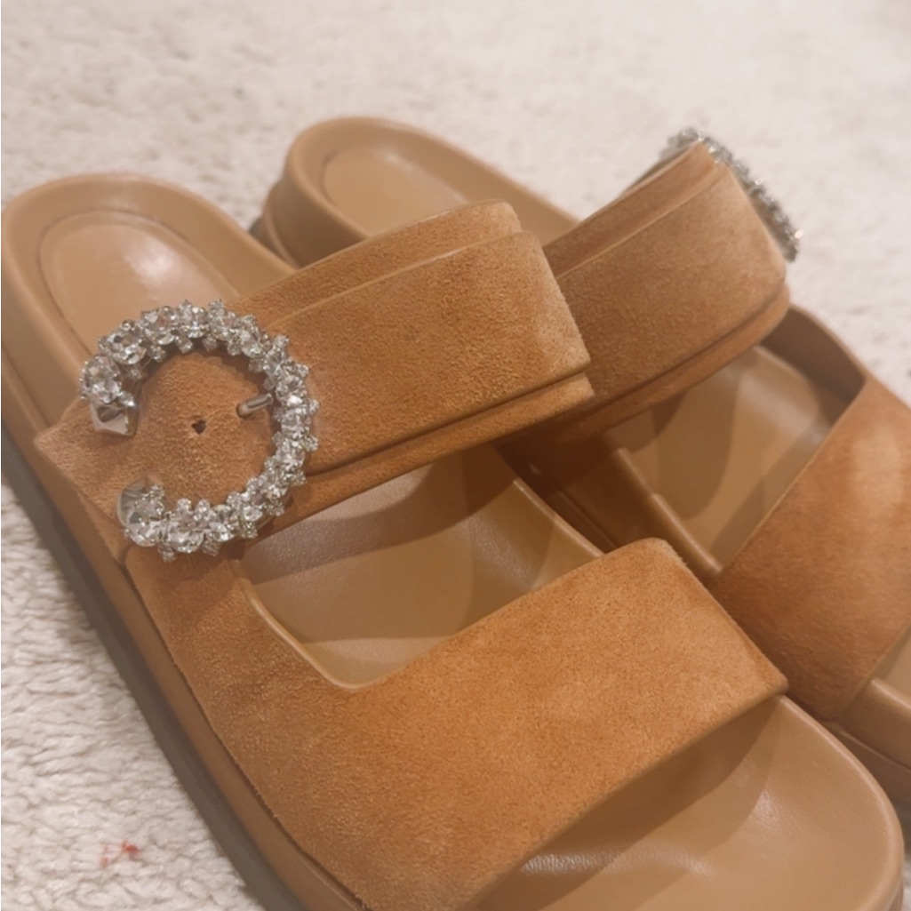 Jimmy Choo Brown Suede Sandals With Crystal Accent
